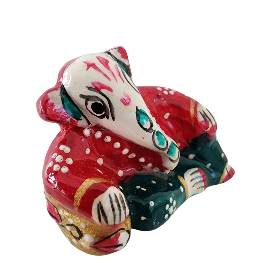 Ganesh statue small hand painted artisan made enamel on cast metal  M02